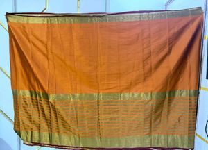 Vibrant Orange Saree with Golden Stripes
