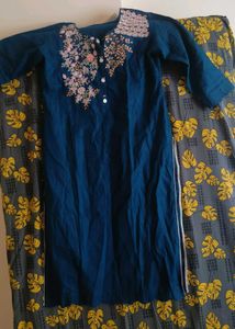 Denim embroidered kurti