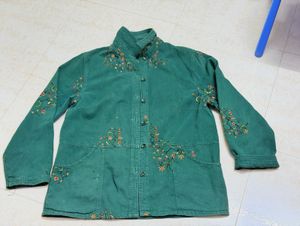 Embroidered Green Corduroy shirt