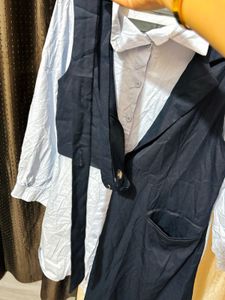 Stylish Two-Tone Shirt Dress with Belt