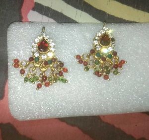 Beautiful South Indian Red &amp; Green Earrings