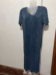 Pleated Blue Midi Dress