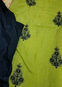 Vibrant Kurta Set with Navy Blue Dupatta