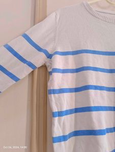 White Coloured Sweatshirt With Blue Strip For Men