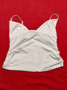 White Ruched Wrap-Front Camisole Crop Top