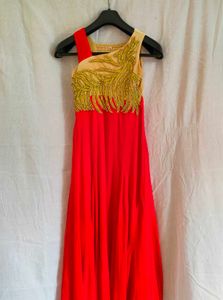 Stunning Red Ethnic Gown with Gold Embellishments