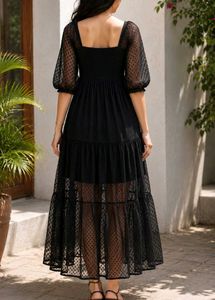 Elegant Black Mesh Tiered Dress