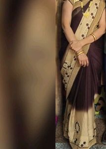 Elegant Brown &amp; Beige Embroidered Sari