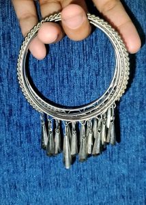 Elegant Oxidized Silver Tone Bangles with Tassel C