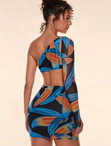 SHEIN Tropical One-Shoulder Cutout Dress