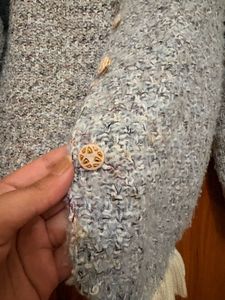 Cozy Ruffle Tweed Trim Cardigan