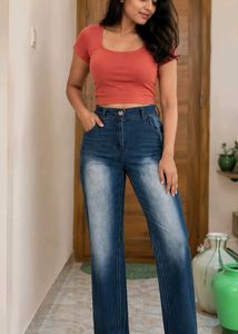 Wide Leg Blue Denim Jeans