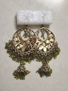 Green Stone Jhumka Earrings