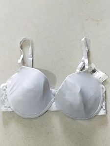 36D White Bra with Lace Detail
