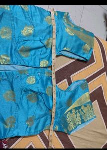 Beautiful Blue Saree with Gold Border &amp; blouse
