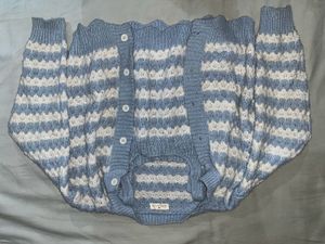 Blue &amp; White Knit Cardigan Set