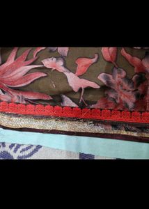 Designer Beige Blouse with Floral Saree