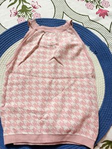 Cute Pink Houndstooth Knit Tank Top