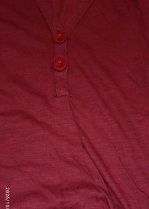 Maroon V-Neck Button-Up Top