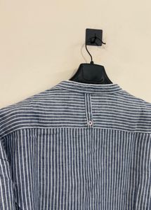 Zara Men's Striped Band Collar Shirt