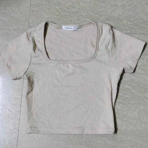 Cream Square Neck Crop Top