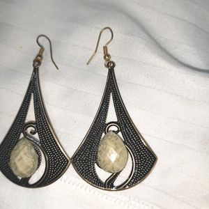 Black Green Gold Stone Earrings