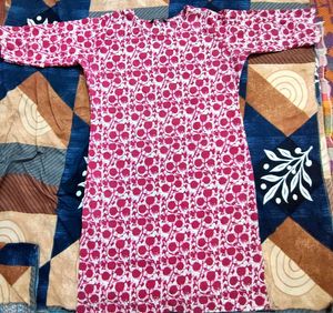 Pink &amp; White Floral Print Kurta