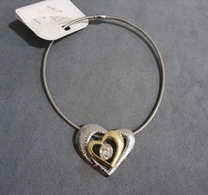 Dual-Tone Interlocking Heart Pendant Necklace