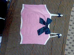 Pink Ruched Bow Crop Top