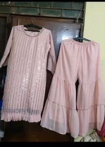 Sparkly Pink Kurta Set with Sharara Pants