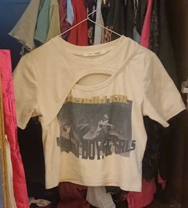 Graphic Cut-Out Crop Top Tee
