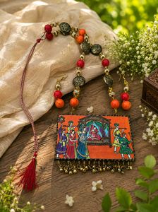 Unique Handpainted Pendant Necklace &amp; Earrings Set