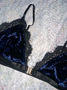 Velvet Lace Trim Bra