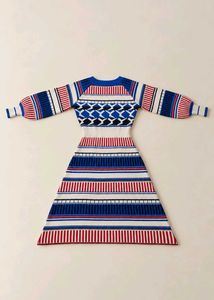 BLUE RED &amp; WHITE GEOMETRIC KNIT DRESS