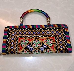 Embroidered Clutch Bag with Mirror Work