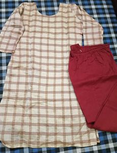 Preloved Beige-Brown Checks Kurta Set 😍