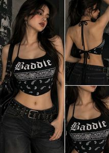 Navy blue "Baddie" Halter Neck Crop Top
