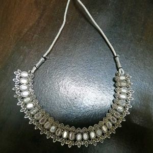 Antique Silver Mirror Choker Necklace