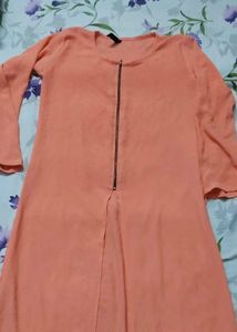 Orange Kurta with Zipper Detail