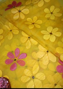 So.Si.ra Yellow Hand-painted Organza Saree