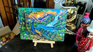 Mini Vibrant Peacock Landscape Painting
