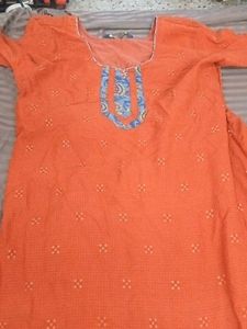 Orange Kurti with Printed  Pants