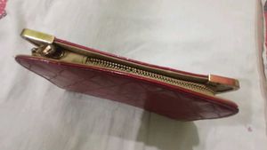 Red Patent Wallet with Gold Accents