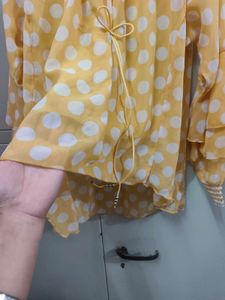 Yellow Polka Dot Kurta with Tiered Sleeves