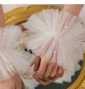 Elegant White Tulle & Pearl Cuffs