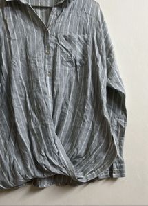 Grey Striped Twist Front Shirt