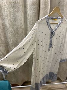White Polka Dot Kurta with Blue Print