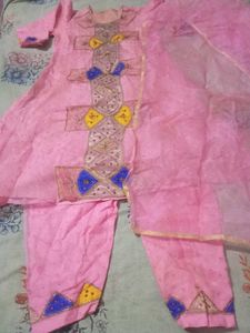 jaddiji work Pink Embroidered Kurta Set Dupat