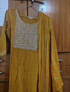 Embellished Mustard Kurta Set with Dupatta