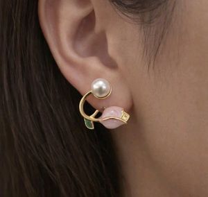 Cute Pink Tulip Pearl Earrings
